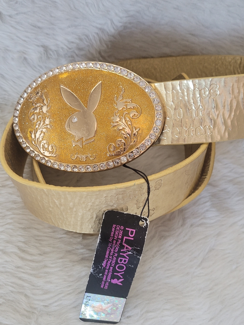 Vintage Y2K PLAYBOY Metallic Gold Bunny Buckle & Belt Set Licensed